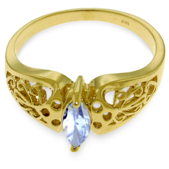 14K. SOLID GOLD FILIGREE RING WITH NATURAL AQUAMARINE (Yellow Gold) - Picture 2 of 2
